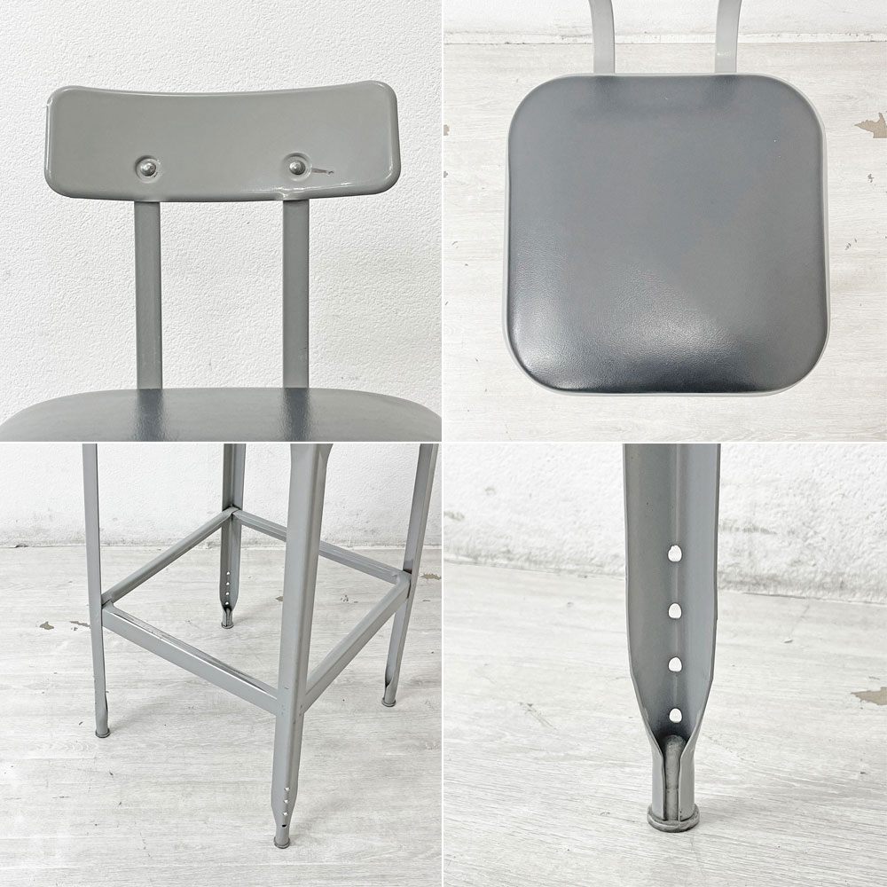 リオン LYON ファクトリー チェア FACTORY CHAIR カウンターチェア グレー バックレスト クッション PVCレザー 座面高69cm パシフィックファニチャーサービス P.F.S取り扱い B ●