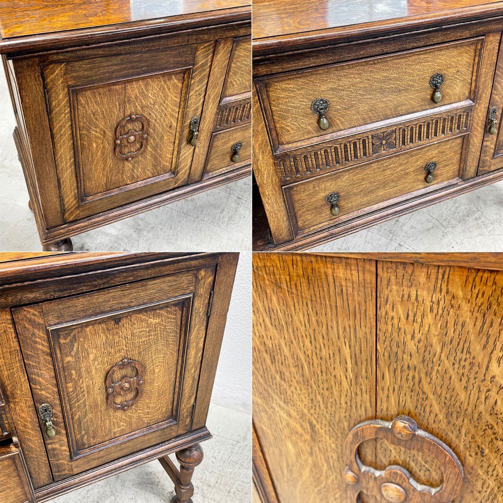 UKビンテージ オーク材 ミラーバック サイドボード Oak Mirror back Sideboard cabinet 英国家具 アンティーク イギリスビンテージ 〓