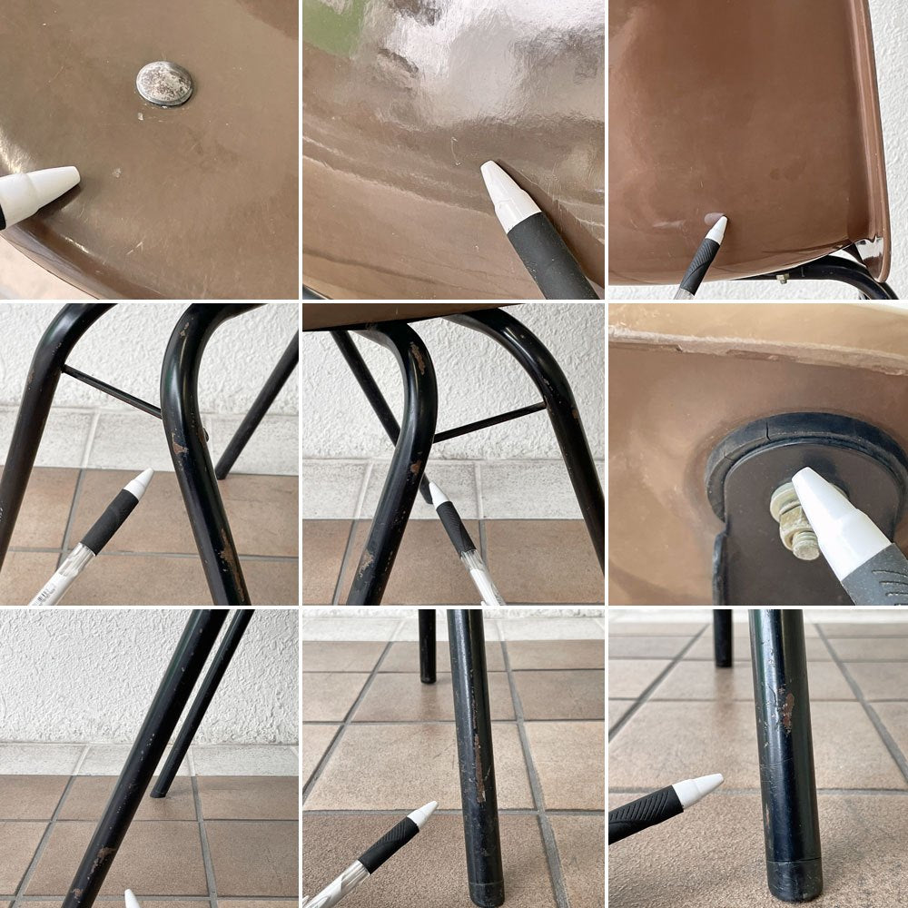コトブキ KOTOBUKI スタッキングチェア FRP製 シェルチェア スチール脚 ブラウン 剣持勇デザイン ビンテージ ジャパニーズミッドセンチュリー A ◇