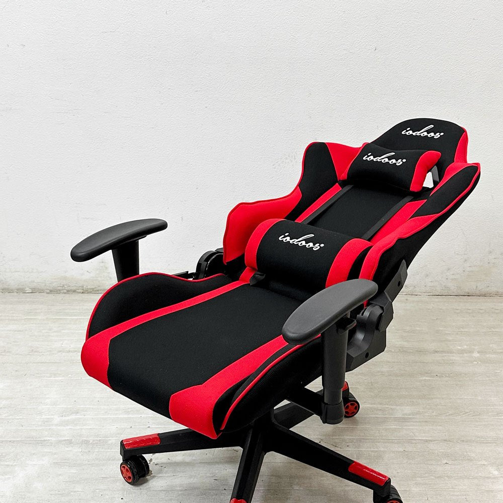 IODOOS ゲーミングチェア gaming chair デスクチェア 180度リクライニング クッション付属 レッド ●