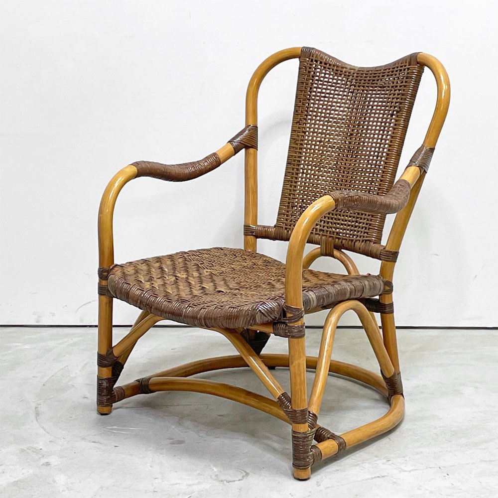 カザマ KAZAMA ルロット アームチェア Lurot Arm Chair ラタン 籐家具 ベージュ系 クッション付き インドネシア 定価￥48,800- A ●