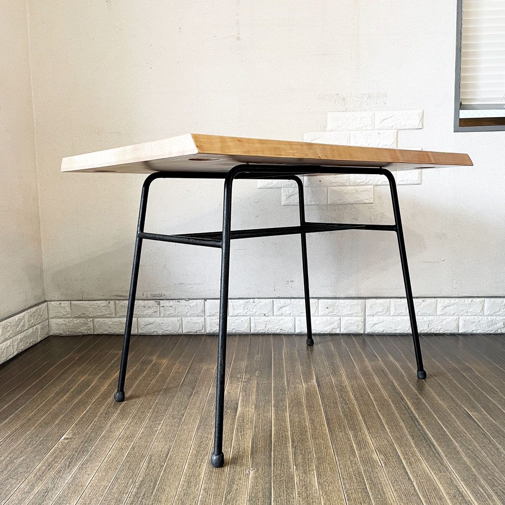ビンテージスタイル Vintage Style 耳付き無垢材 × 鉄脚 ダイニングテーブル ワークテーブル 作業台 W105cm インダストリアル リメイク家具 ◎