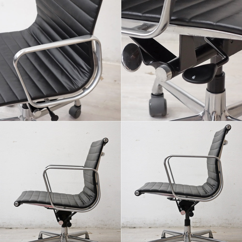 ハーマンミラー Herman Miller イームズアルミナムグループチェア マネージメントチェア アルミバフベース ガス圧昇降仕様 5本脚 キャスタータイプ 本革 イームズ F ●
