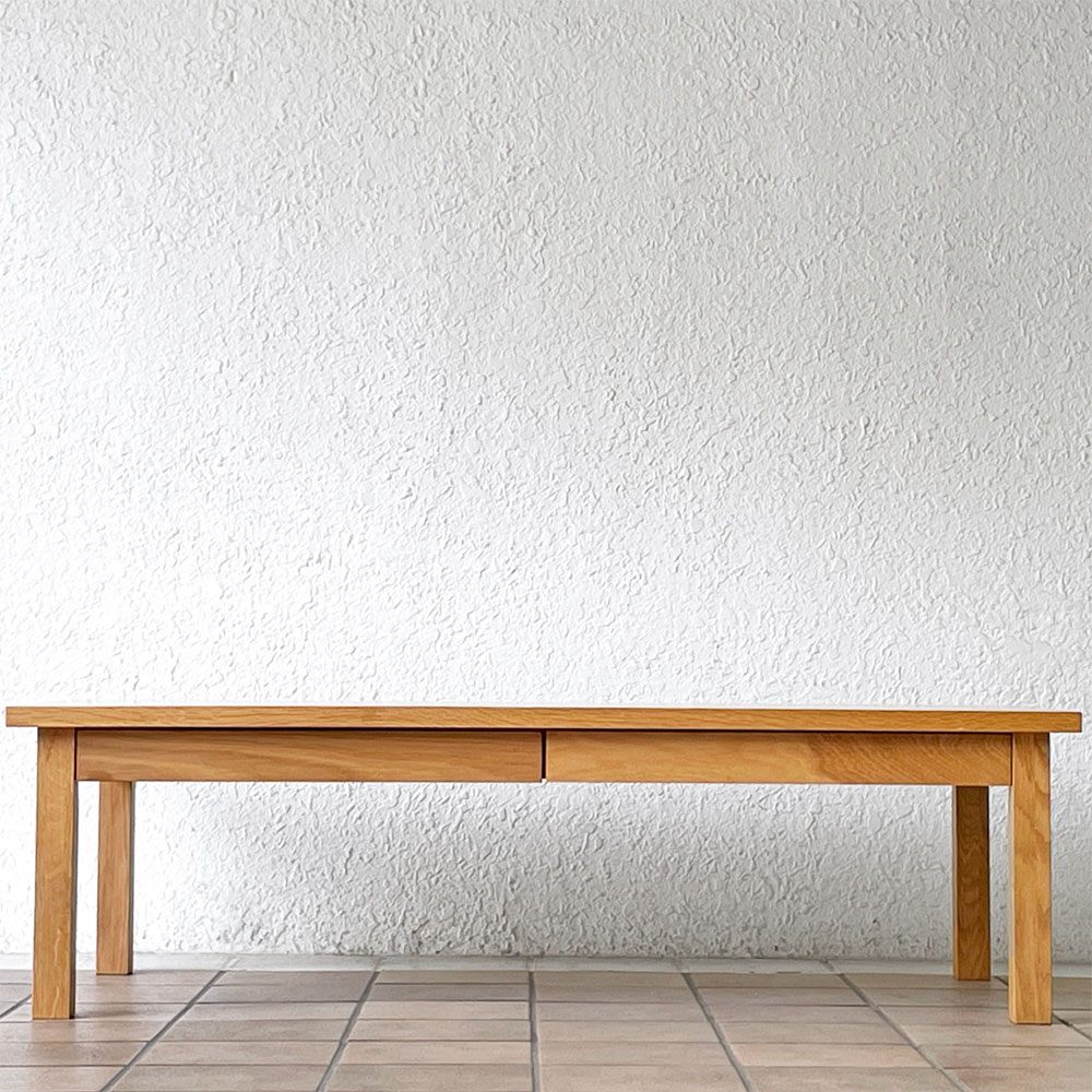 無印良品 MUJI オーク無垢材 センターテーブル ローテーブル 引き出し2杯付 ナチュラル W120cm 廃番 ◇