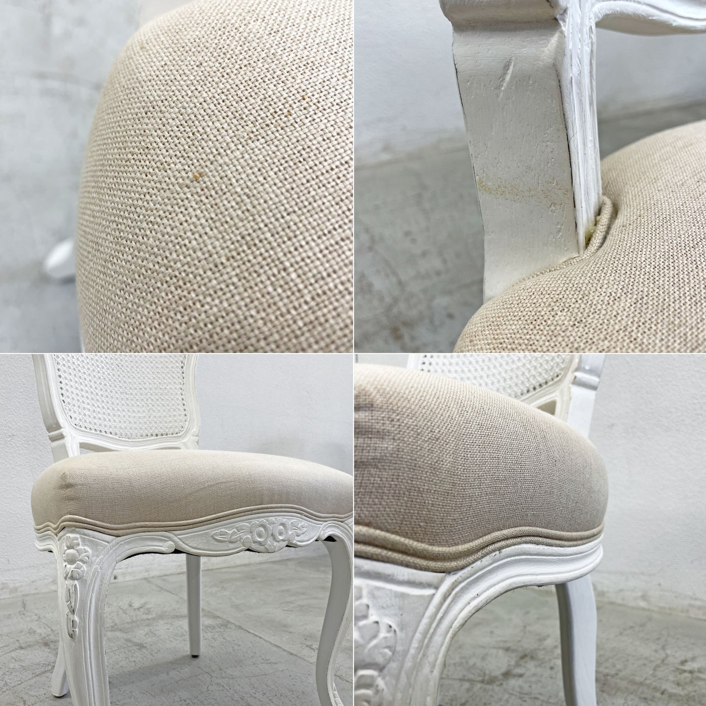 サラグレース Sarah Grace SGD デビュー ダイニングチェア DEBUT DINING CHAIR CHARM BD WHITE&NATURAL LINEN ラタンバック アンティーク風 オーク材 参考価格約55,000円A〓