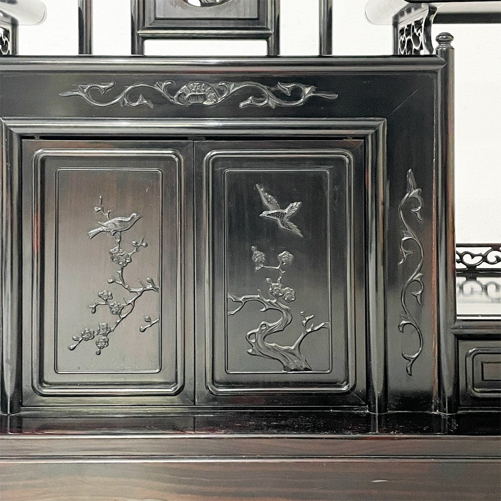 唐木家具 茶棚 違い棚 飾り棚 オープンシェルフ 透かし彫り W172cm 伝統工芸 銘木家具 ●