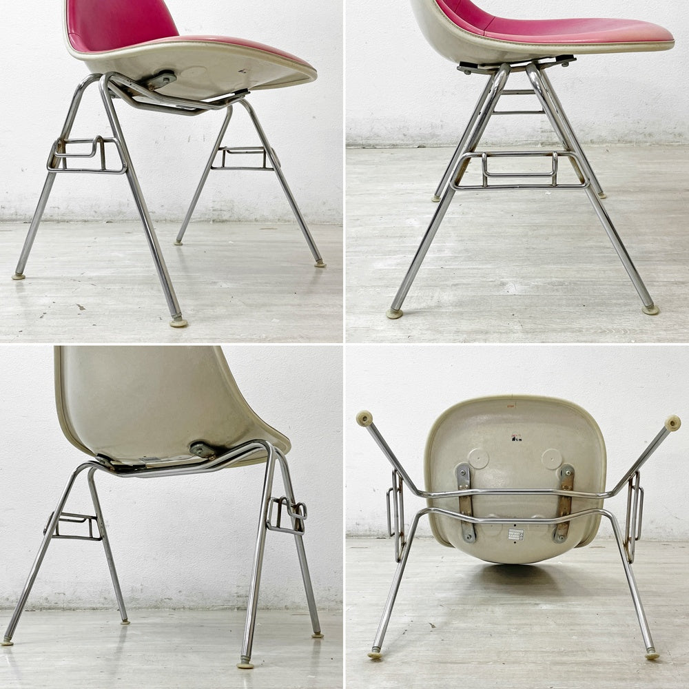 ハーマンミラー Herman Miller サイドシェルチェア サード 3rdビンテージ PVCレザー FRP製 スタッキングベース イームズ A ●