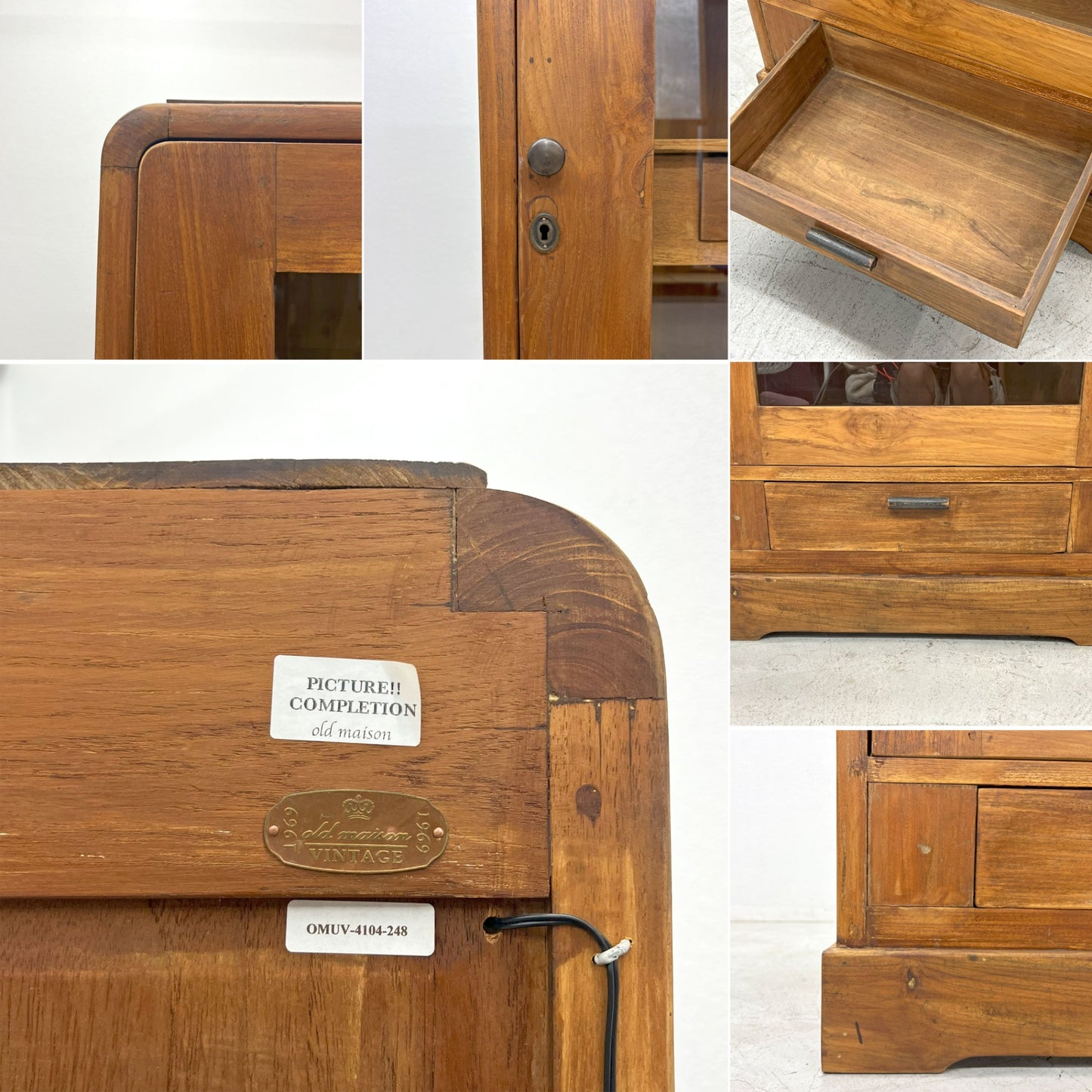 オールドメゾン old maison ガラスキャビネット 2ドロワー 収納棚 W81cm 後付けLED照明 ディスプレイ 店舗什器 ビンテージデザイン 〓