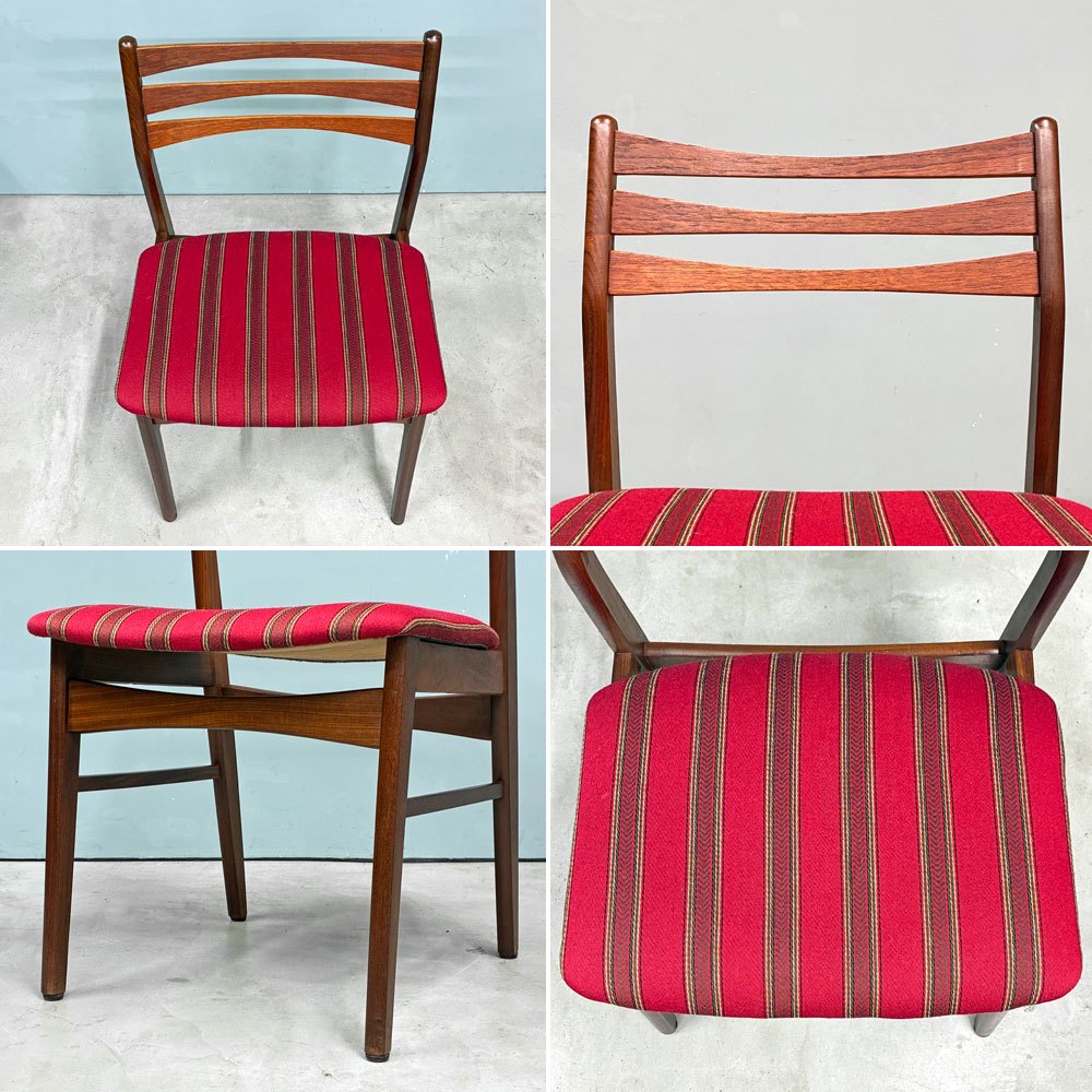 北欧ビンテージ Scandinabian Vintage チーク材 ダイニングチェア ラダーバック レッド系 ストライプ柄 北欧家具 ◎