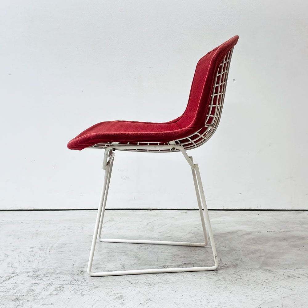 ノル Knoll 420 サイドチェア ワイヤーチェア ダイニングチェア ホワイト × レッド ファブリック フルカバー仕様 ハリー・ベルトイア ミッドセンチュリー ビンテージ ●