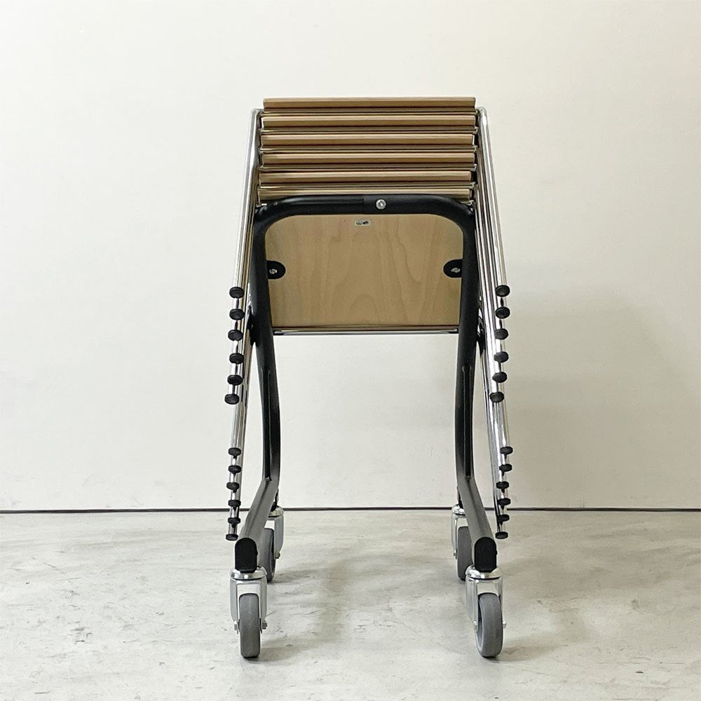 エンゲルブレヒト Engelbrechts チャリック CHAIRIK 101 スタッキングチェア 4本脚 バーチ材 ナチュラル 6脚セット 専用トローリー付 エリック・マグヌッセン 未使用保管品 ●