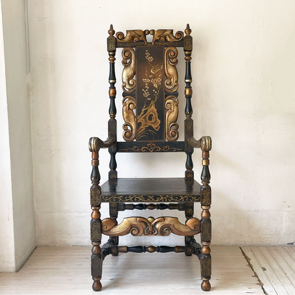 中国家具 黒漆 アームチェア アジアン家具 伝統工芸 飾り彫り 中国美術 ★