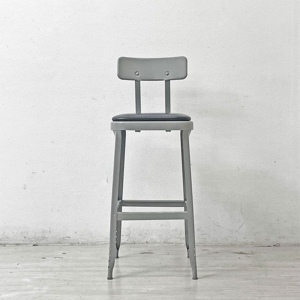 リオン LYON ファクトリー チェア FACTORY CHAIR カウンターチェア グレー バックレスト クッション PVCレザー 座面高69cm パシフィックファニチャーサービス P.F.S取り扱い C ●
