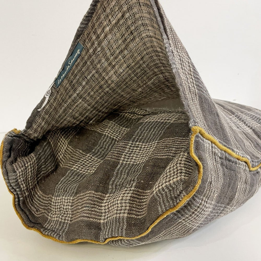 ルモンドソヴァージュ Le Monde sauvage ピローケース クッションカバー リネン ブラウン チェック ●