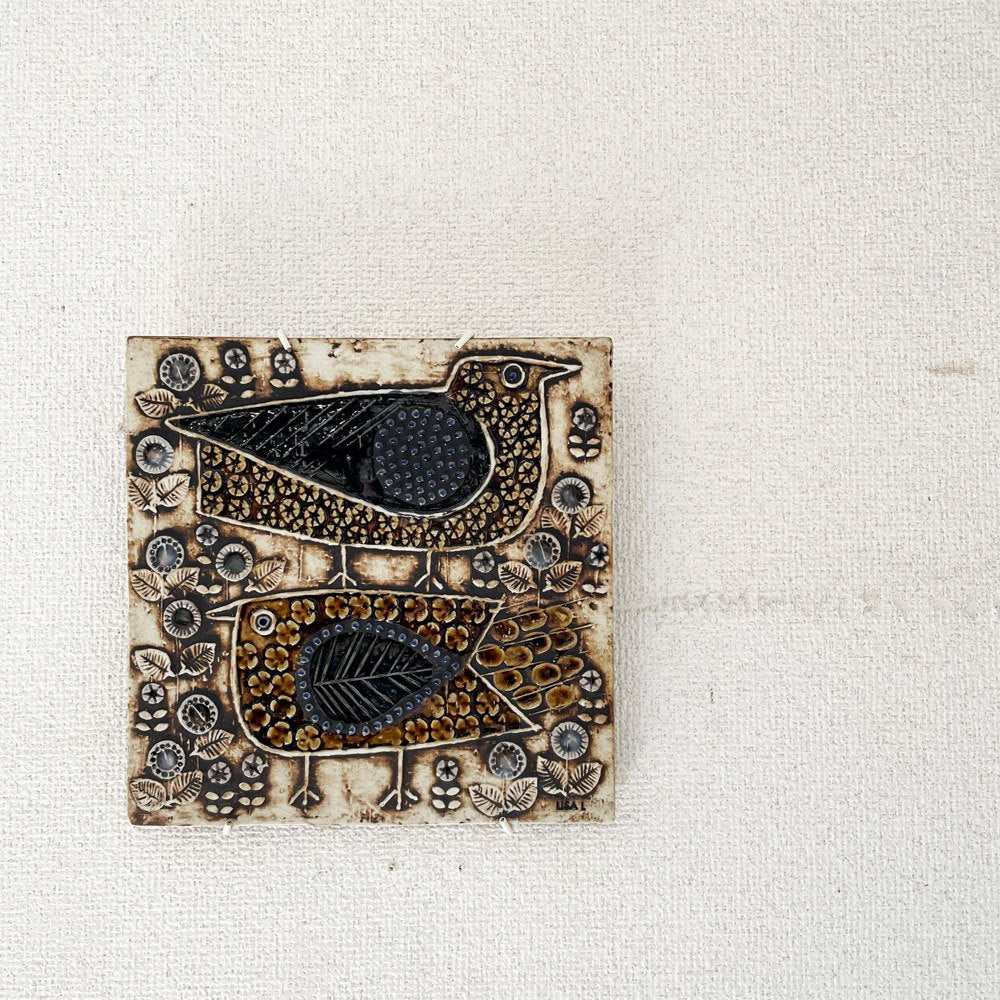 グスタフスベリ GUSTAVSBERG ユニック UNIK 二羽の鳥 FAGLAR 陶板 ウォールデコ 22.5×22.5cm リサ・ラーソン Lisa Larson スウェーデン 北欧ビンテージ ◎