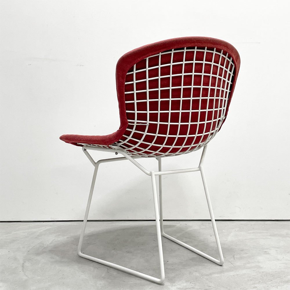 ノル Knoll 420 サイドチェア ワイヤーチェア ダイニングチェア ホワイト × レッド ファブリック フルカバー仕様 ハリー・ベルトイア ミッドセンチュリー ビンテージ ●