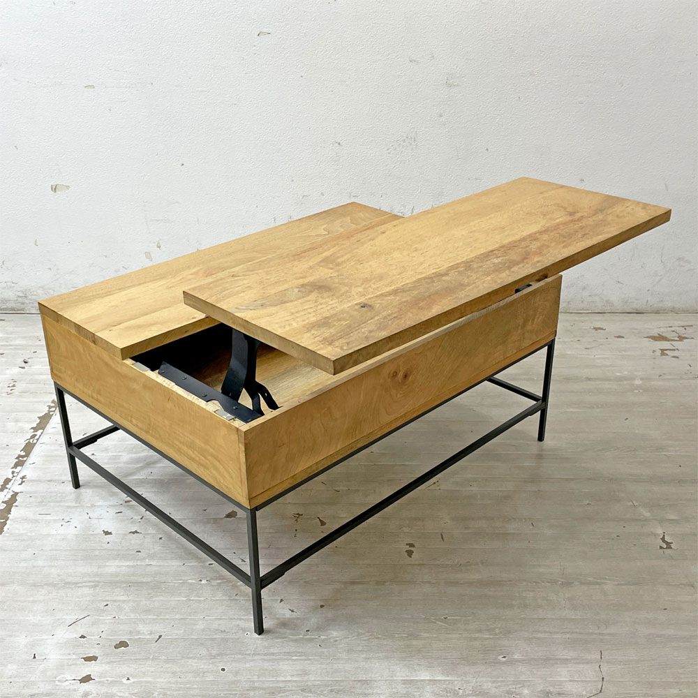 ウエストエルム West Elm コーヒーテーブル Industrial Storage Pop-Up Coffee Table マンゴーウッド インダストリアル ナチュラル ●
