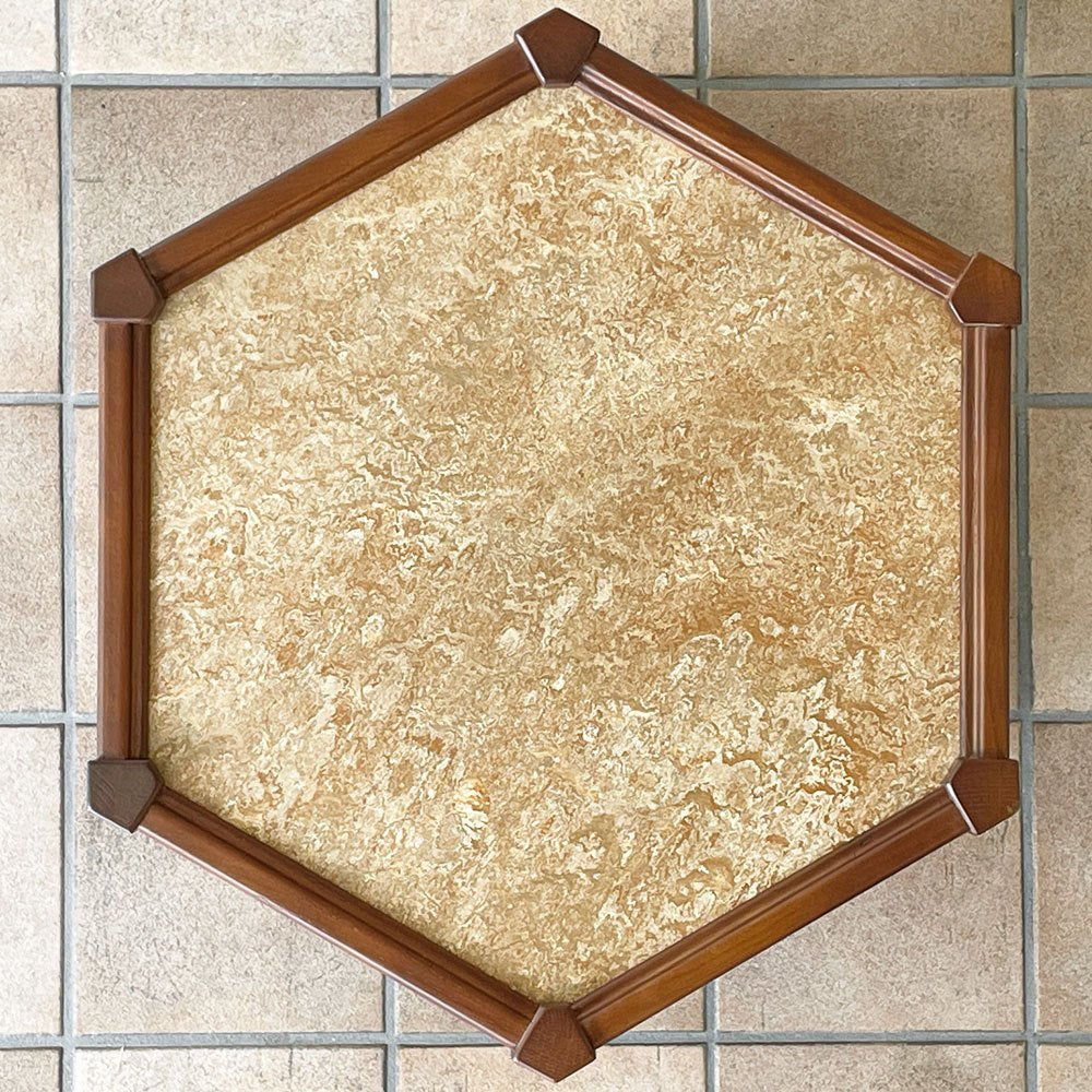 アクメファニチャー ACME Furniture ブルックス BROOKS ヘキサゴンテーブル HEXAGON TABLE リノリウムトップ サイドテーブル H40cm ベージュ オーク材 ビンテージスタイル ◇