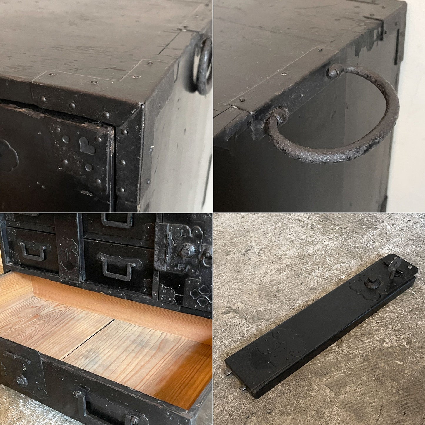 ジャパンビンテージ Japan Vintage 時代箪笥 黒塗り 黒漆 船箪笥 庄内箪笥 収納 古家具 ■