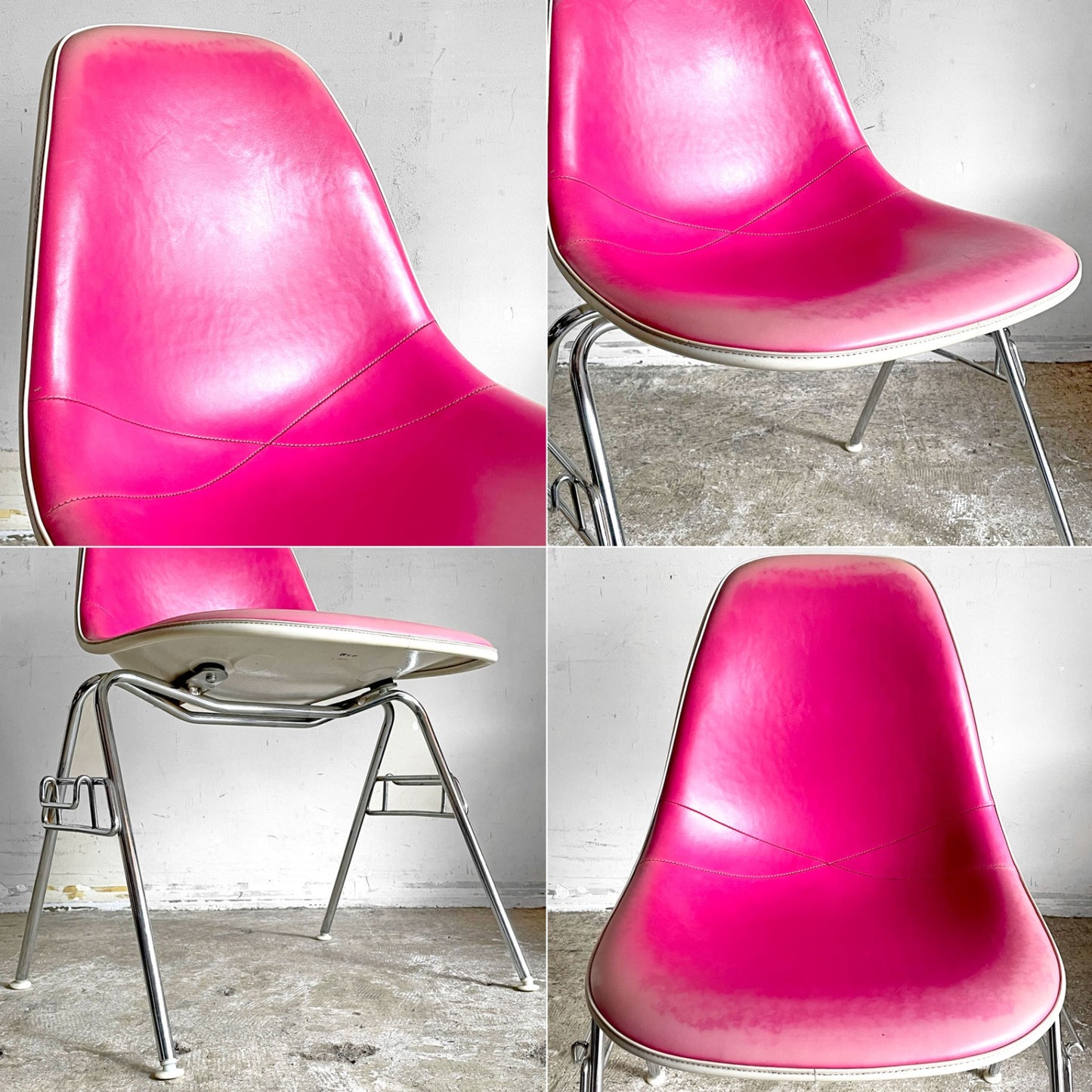 ハーマンミラー Herman Miller 3ndビンテージ サイドシェルチェア FRP製 PVCレザー スタッキングベース C&R イームズ ミッドセンチュリー A ■
