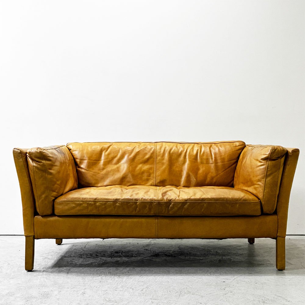 ハロ HALO レッジオ REGGIO 2P SOFA 2人掛けソファ W152cm レザー 本革 キャメル系 オールドサドルナッツカラー 英国家具 廃番 現状品 ●