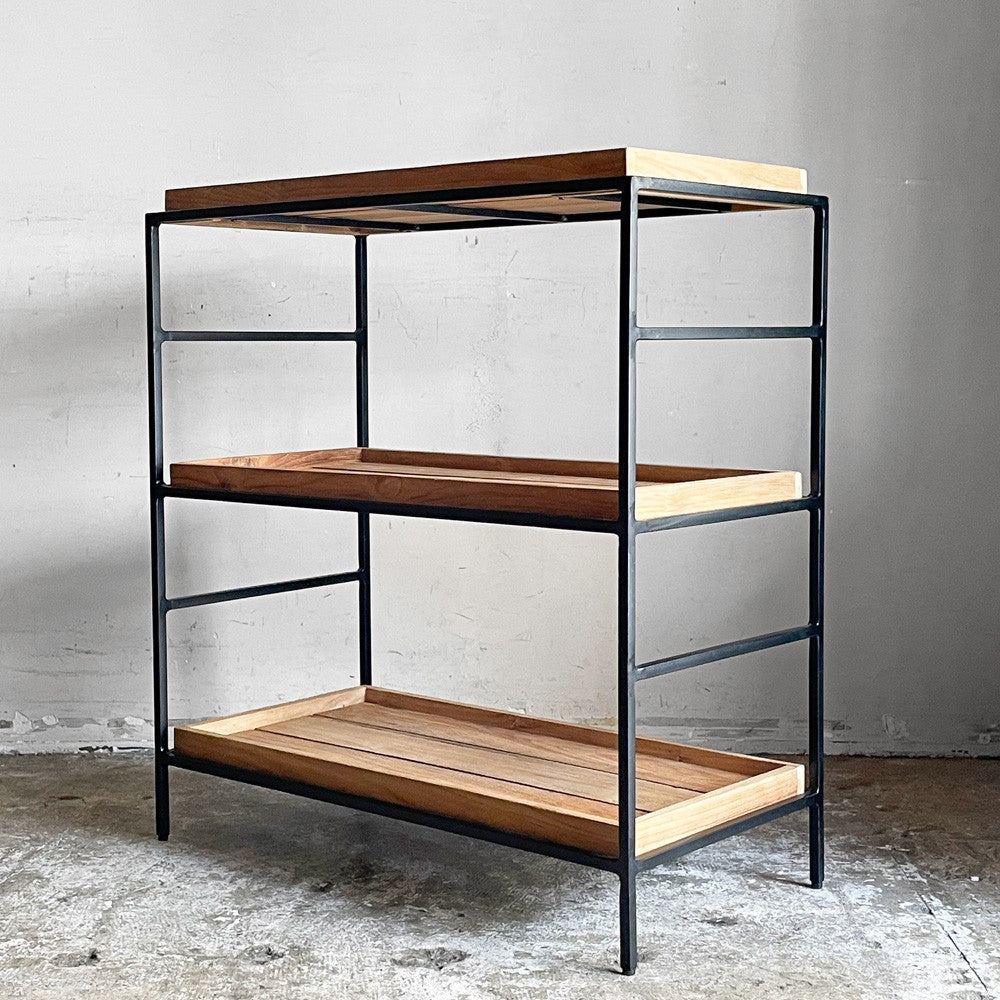 イデー IDEE ジャティ トゥア シェルフ JATI TUA SHELF M オープンシェルフ 3段 オールドチーク無垢材 ブラックスチールフレーム W76cm インダストリアル 定価￥119,900- ■