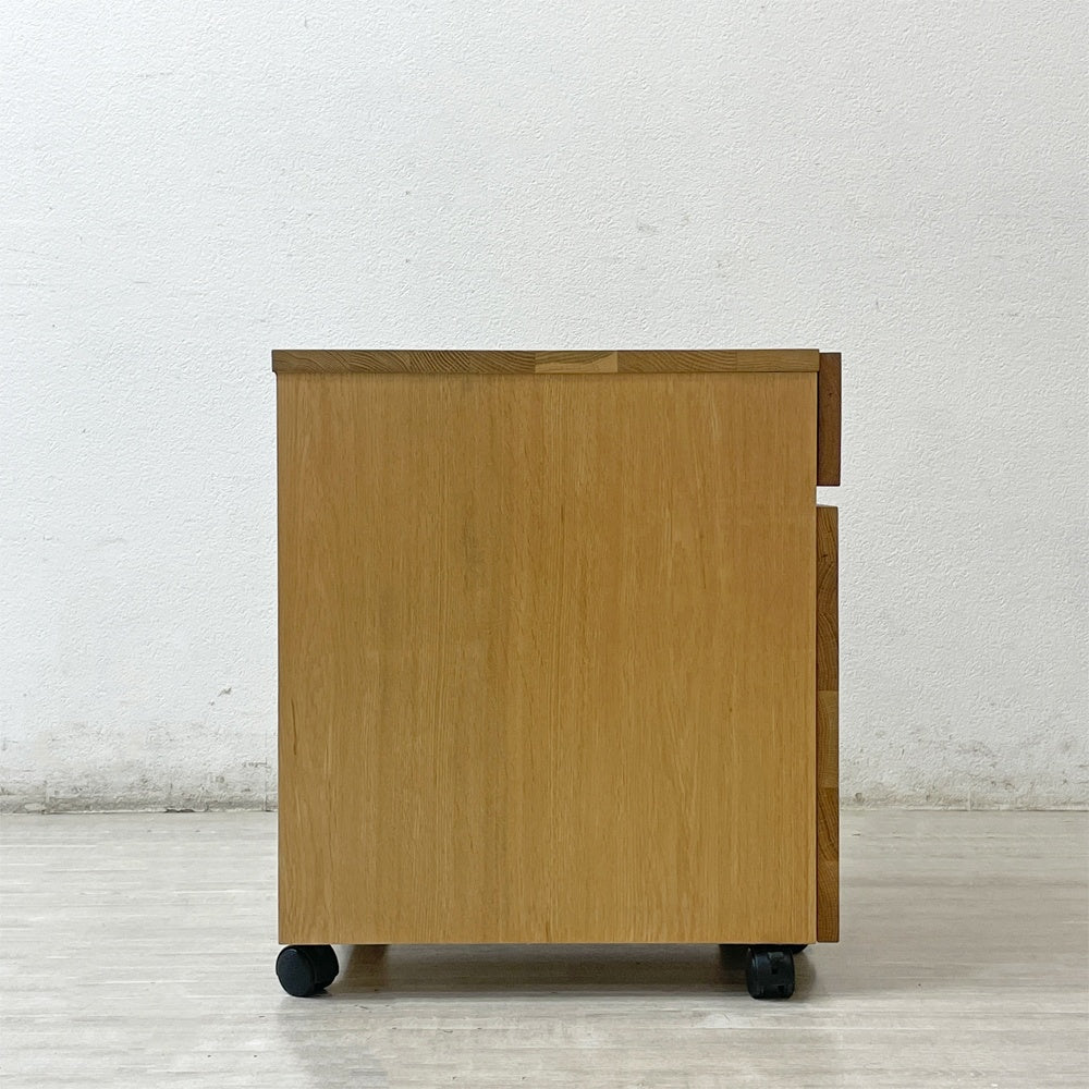 無印良品 MUJI デスクワゴン デスクキャビネット 袖机 オーク材 キャスター付 抽斗2杯 ナチュラル ●