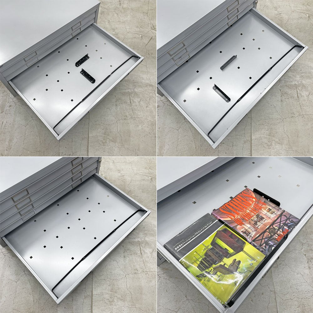 ビスレー BISLEY FCB43 A1サイズ マップケース 引き出し5段 鍵付き シルバー キャビネット ポスター 図面 画材 絵画保管 イギリス 定価約275,000円 〓