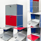 ユーエスエムハラー USM Haller モジュラーファニチャー Modular Furniture 1列4段 ドロップダウン扉 ミッドグレー × ジェンシャンブルー × ビーレッド × アントラサイト スイス ●