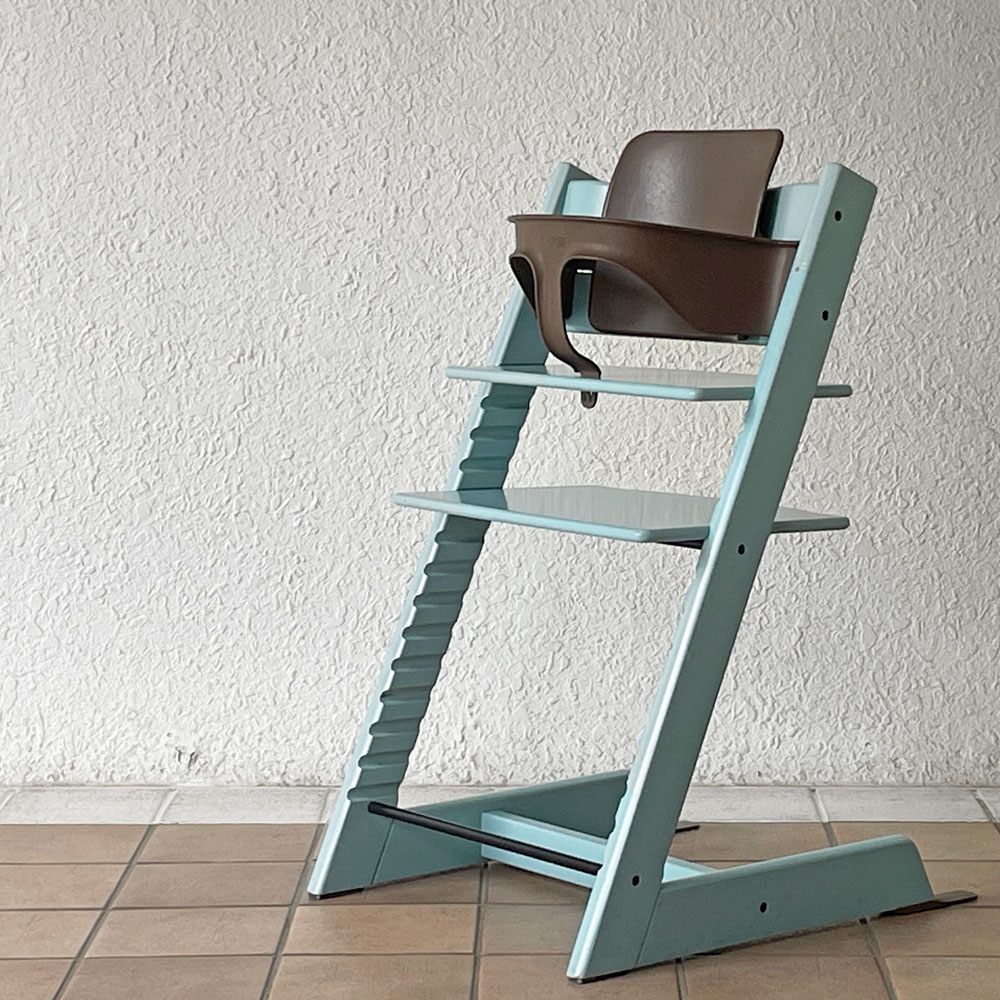 ストッケ STOKKE トリップトラップ TRIPP TRAPP ベビーチェア キッズチェア S/N無し ガード・グライダー付き アクアブルー ノルウェー 北欧家具 ◇
