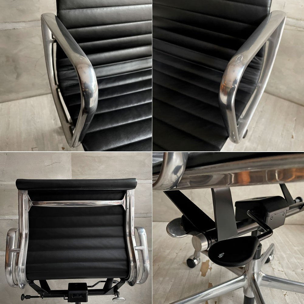ハーマンミラー Herman Miller イームズアルミナムグループ マネジメントチェア アルミバフベース ガス圧昇降 5本脚キャスター 本革 レザー ブラック ♪