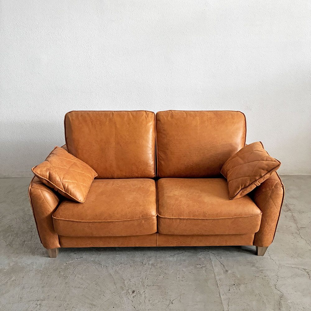 リラックスフォーム RELAX FORM コロンバス COLUMBUS Ⅱ 2人掛けソファ W164cm レザーテックス キャメル 木脚 関家具 定価￥162,800- 〓