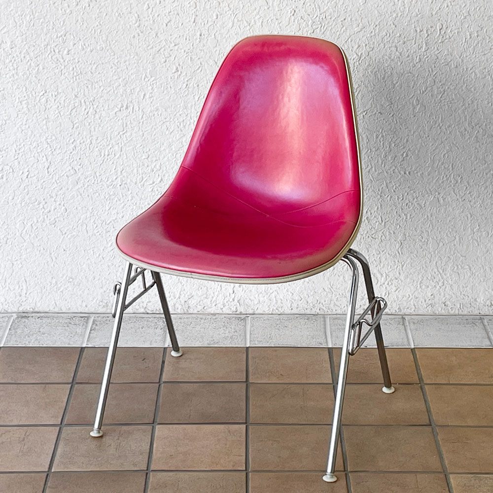 ハーマンミラー Herman Miller サイドシェルチェア サード 3rd ビンテージ PVCレザー FRP製 スタッキングベース イームズ B ◇