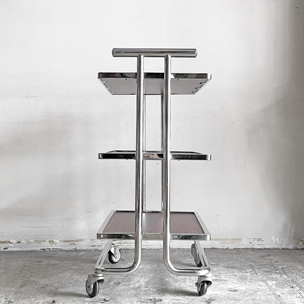 レトロデザイン サービスワゴン オープンシェルフ 木目調 キャスター付き 店舗什器 W67×H91cm ■