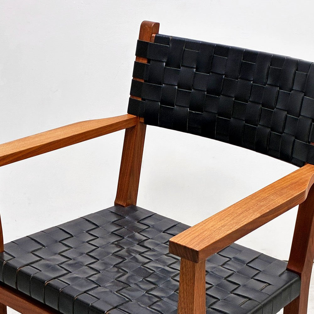 北の住まい設計社 KITANOSUMAISEKKEISHA ラスティック チェア RUSTIC CHAIR アームチェア レザー 本革  ブラック カエデ x ナラ材 廃番 C ●