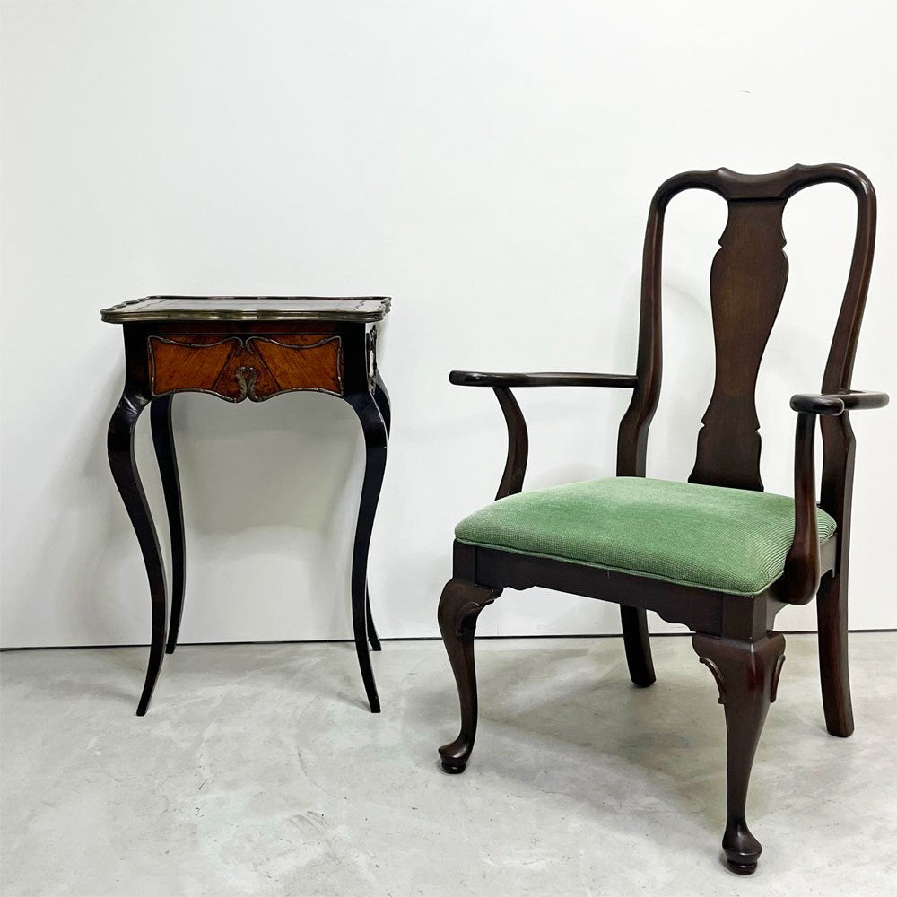 UKアンティーク Antique 猫脚 サイドテーブル 1ドロワー  ウォールナット レザー張り天板 1880年代 クラシカル 英国家具 ●