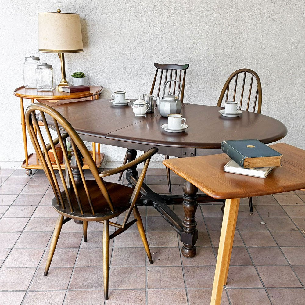 アーコール Ercol エクステンション ダイニングテーブル 伸長式 エルム材 ブラウンカラー UKビンテージ 英国家具 アンティーク 希少 ◇