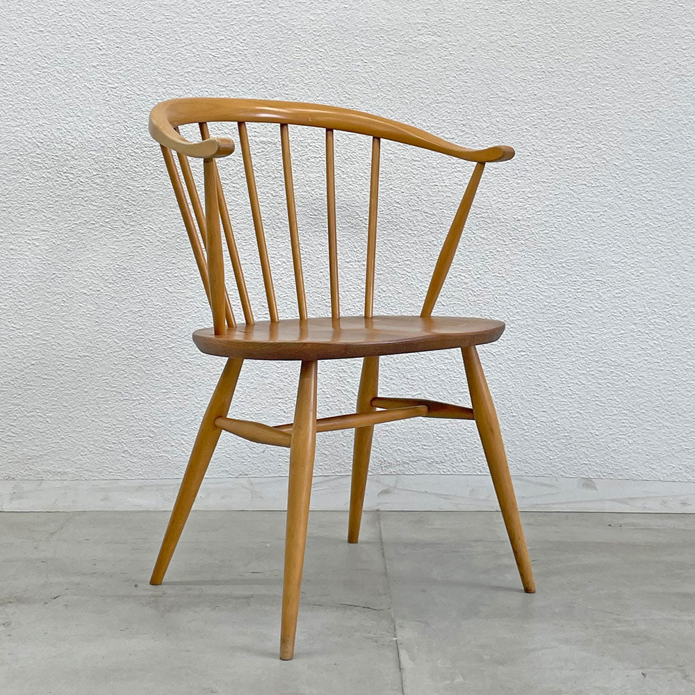 アーコール Ercol スモーカーズチェア カウホーンチェア ダイニングチェア ビーチ×エルム材 英国 ビンテージ 希少 〓