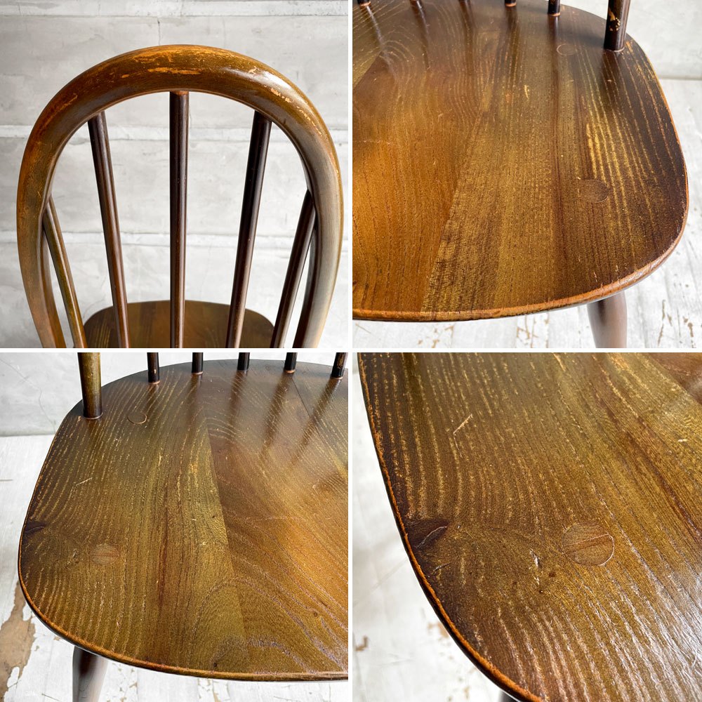 アーコール Ercol クエーカーチェア ダイニングチェア ハイバック オールドコロニアル ブラウン エルム材 × ビーチ材 UKビンテージ 英国家具 ♪