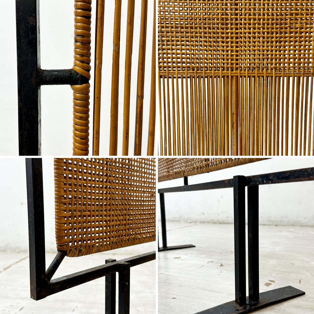 ジャパンビンテージ Japan Vintage アイアン × ラタン パーテーション 衝立 間仕切り H129cm ジャパニーズモダンデザイン A ●