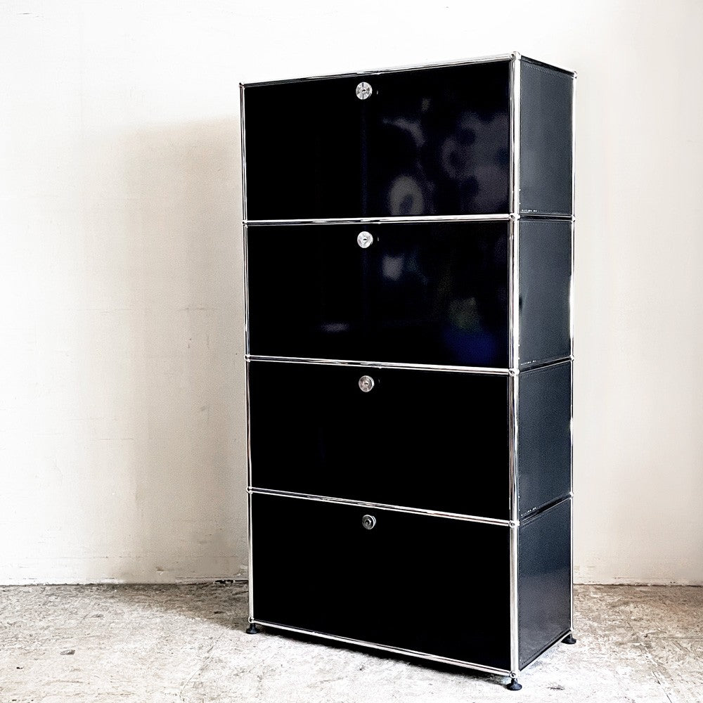 ユーエスエムハラー USM Haller モジュラーファニチャー Modular Furniture 1列4段 キャビネット シェルフ グラファイトブラック 旧型取っ手 スイス ■