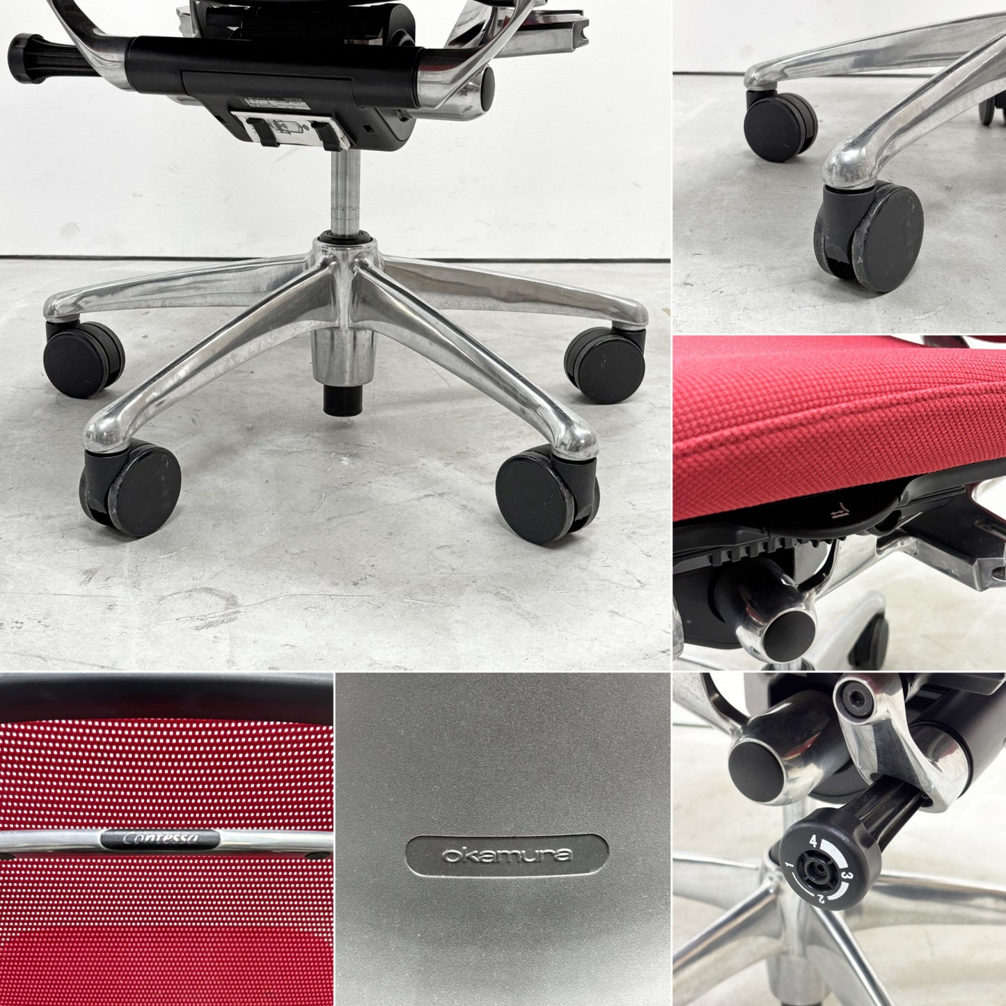 オカムラ okamura コンテッサ Contessa オフィスチェア スタンダードタイプ ランバーサポート付 CM32AB FBF9 メッシュ レッド 現状品 ●
