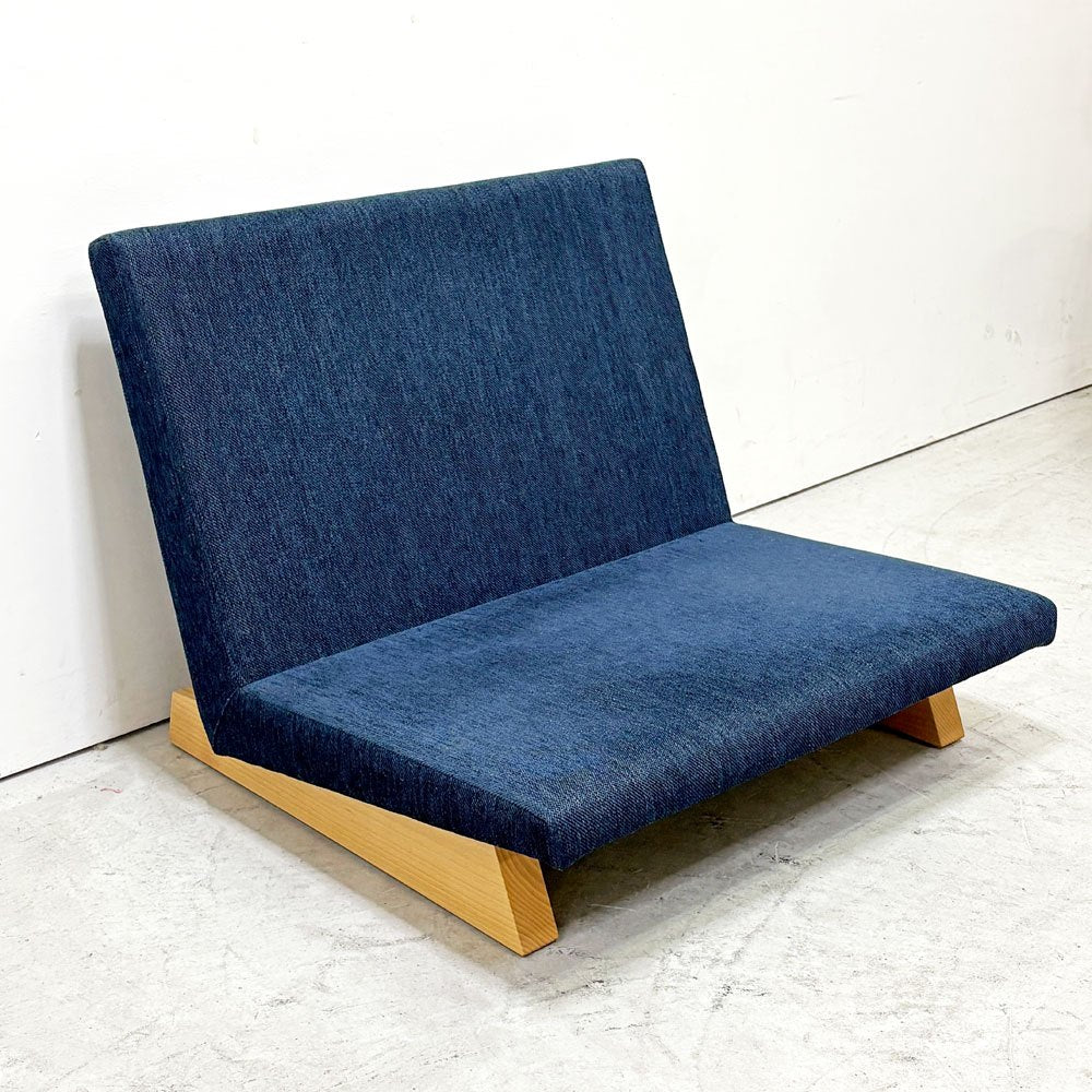 フランネルソファ FLANNEL ペンタ PENTA 900 1人掛けソファ ビーチ無垢材 ファブリックシート ブルー系 定価￥71,390 ●