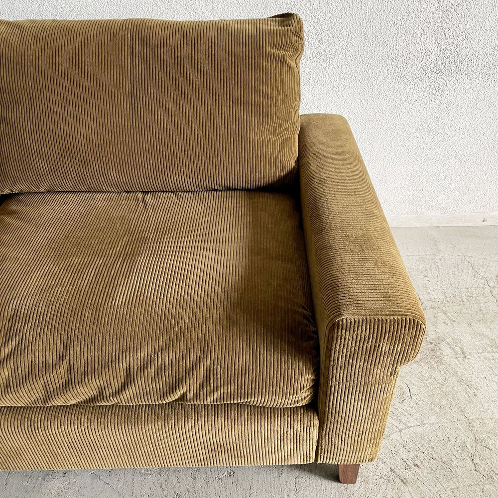 トラックファニチャー TRUCK FURNITURE FKソファ FK SOFA 1.5シーター F-21 グリーンコーデュロイ ウォールナット無垢材 定価￥315,700- 〓