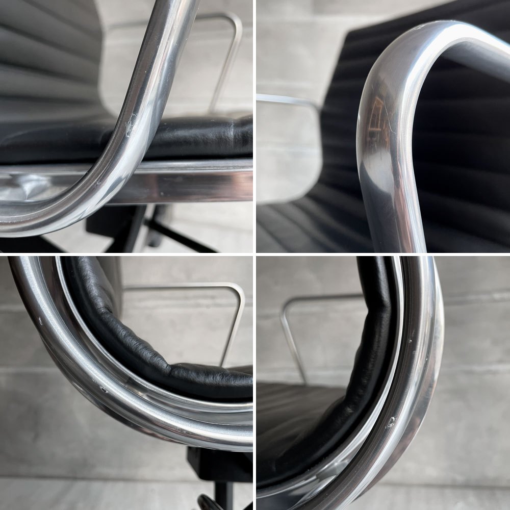ハーマンミラー Herman Miller イームズアルミナムグループ マネジメントチェア アルミバフベース ガス圧昇降 5本脚キャスター 本革 レザー ブラック  B ♪