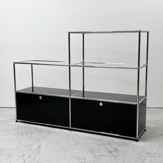 ユーエスエムハラー USMハラー USM Haller キャビネット シェルフ 2列3段 階段状 オープンラック エクステンションドア グラファイトブラック W152 パスコボックス 4つ付属  ●