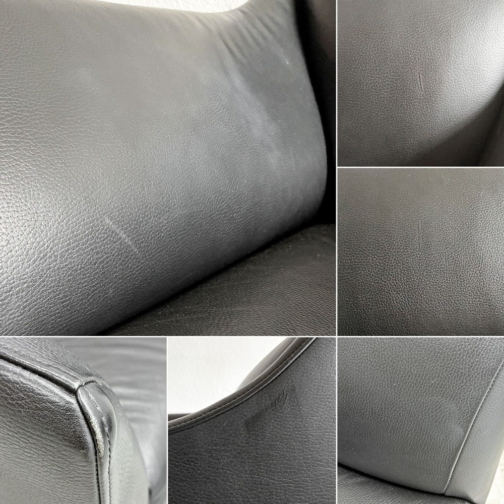 タイム＆スタイル TIME & STYLE エドワード Edward seamless sofa シームレスソファ 1人掛け ラウンジチェア 本革 ブラックレザー タモ材 廃番 A 〓