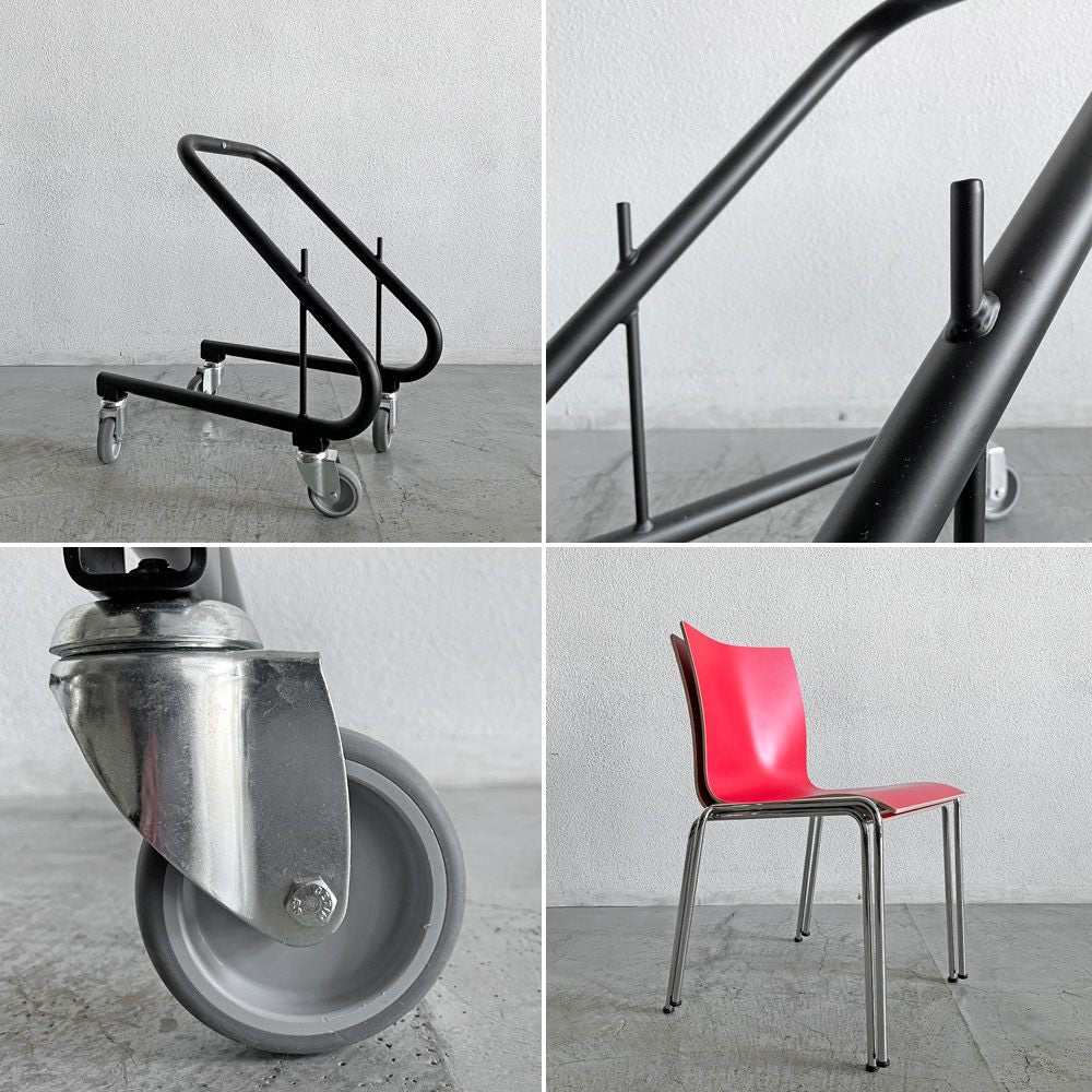 エンゲルブレヒト Engelbrechts チャリック CHAIRIK 101 スタッキングチェア 4本脚 バーチ材 レッド 6脚セット 専用トローリー付 エリック・マグヌッセン 未使用保管品 〓