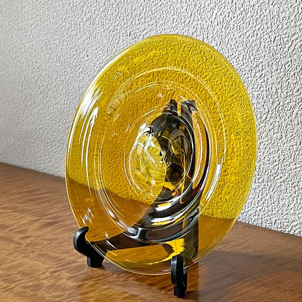 黒川登紀子 ガラス プレート w20.3cm オレンジ 現代作家 ◇