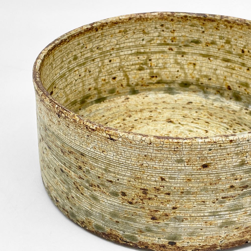 馬渡新平 ひび粉吹き 平鉢 W18cm ボウル 北海道 和食器 貫入 現代作家 ●